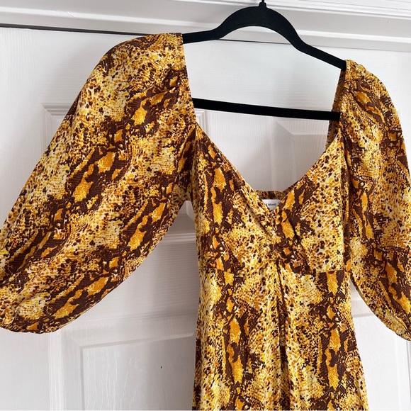 FAITHFULL THE BRAND Snakeskin Print Mini Dress Puff Sleeve Sweetheart Cut 4 S - Picture 6 of 11